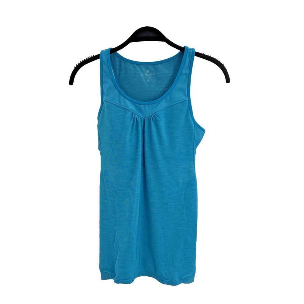 Athleta Womens Tank Top Ruched Athletic Stretch Blue Sleeveless Active XS